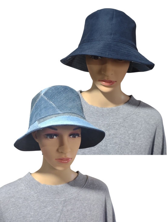 Handmade Accessories - Handmade Upcycled Reversible Patchwork Denim & Navy Bucket Hat